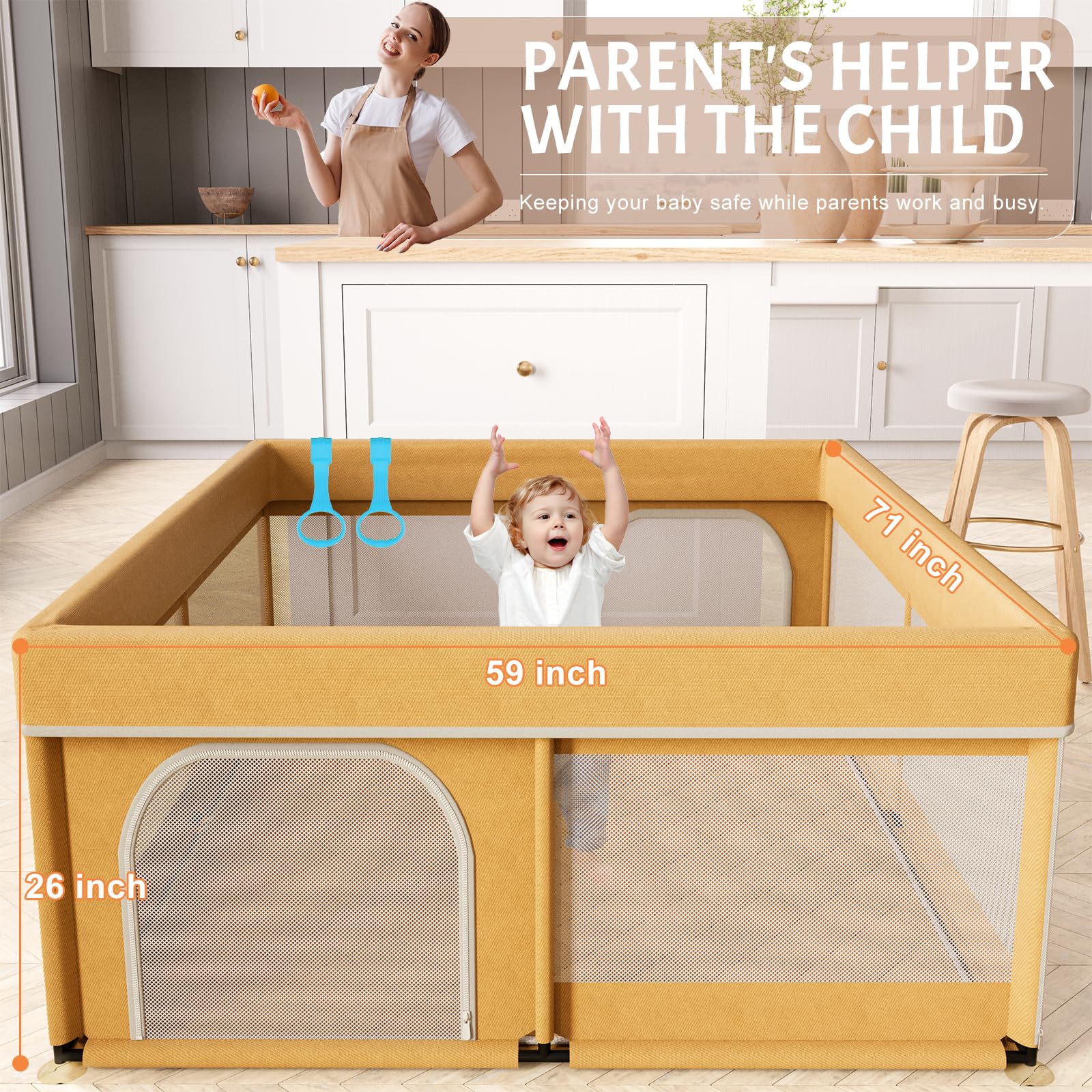 Omzer playpen with safety sponge padding for soft edges