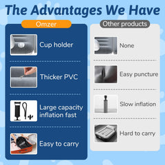 Omzer three-point belt and guardrails provide secure positioning during flight