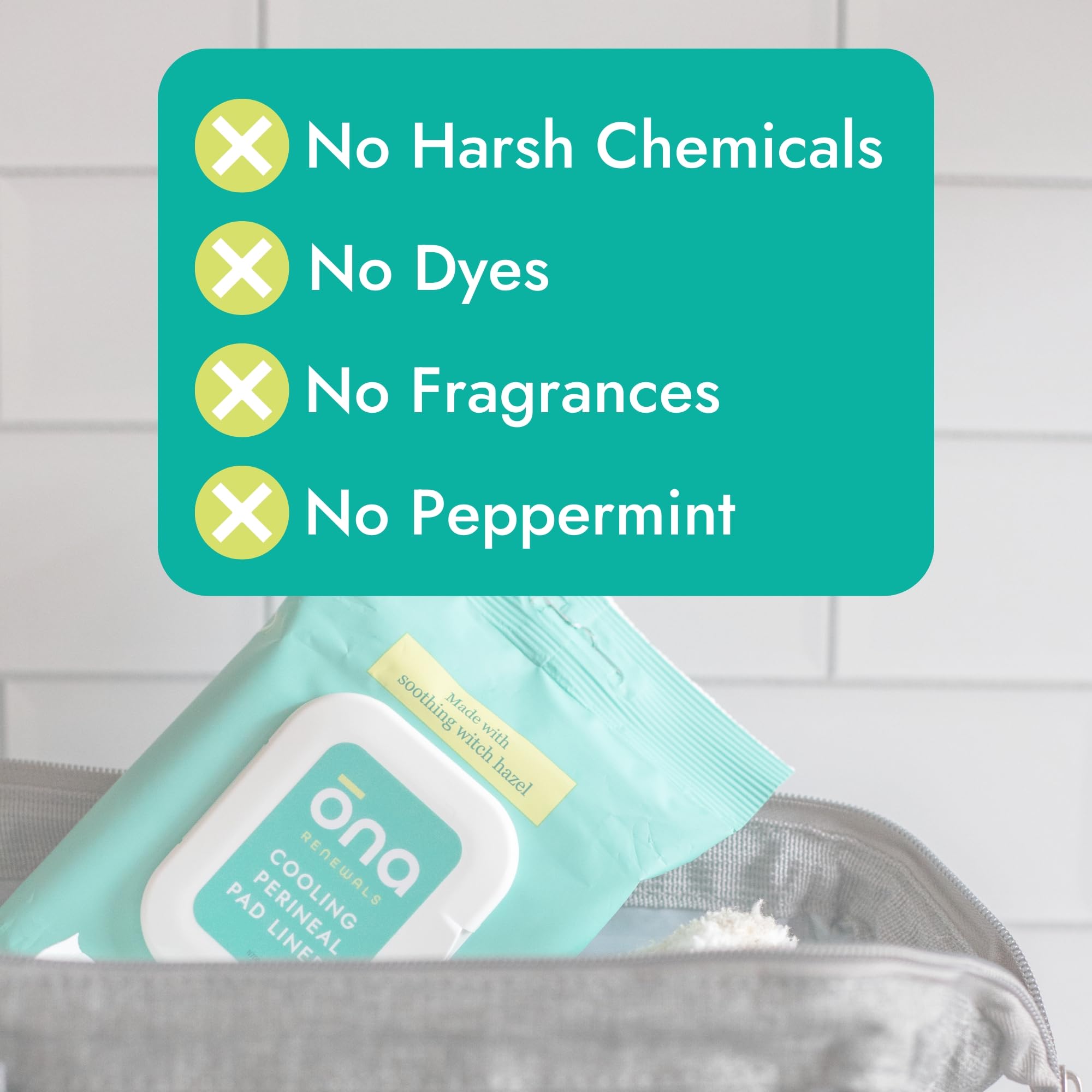 Postpartum application: Ona Renewals liner on a pad.