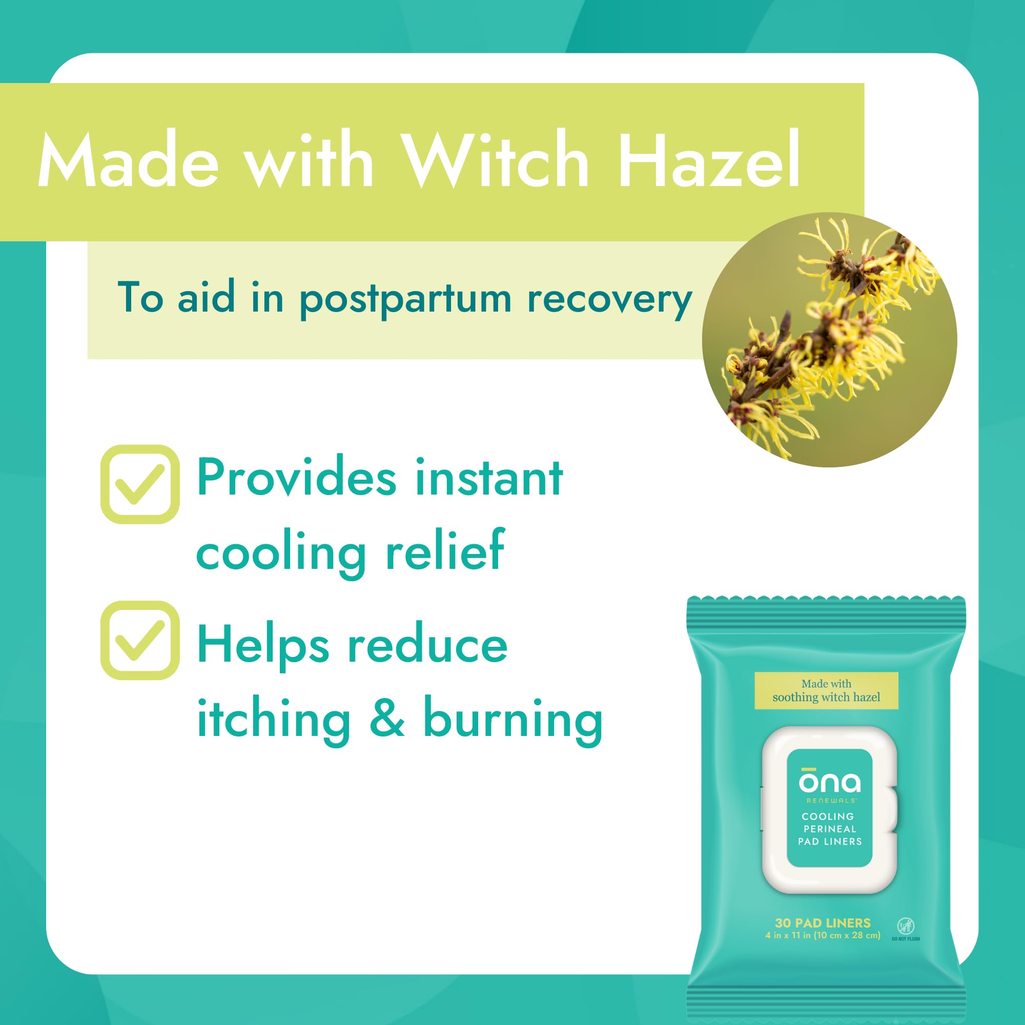 Witch hazel-infused Ona Renewals pad closeup — gentle cooling.