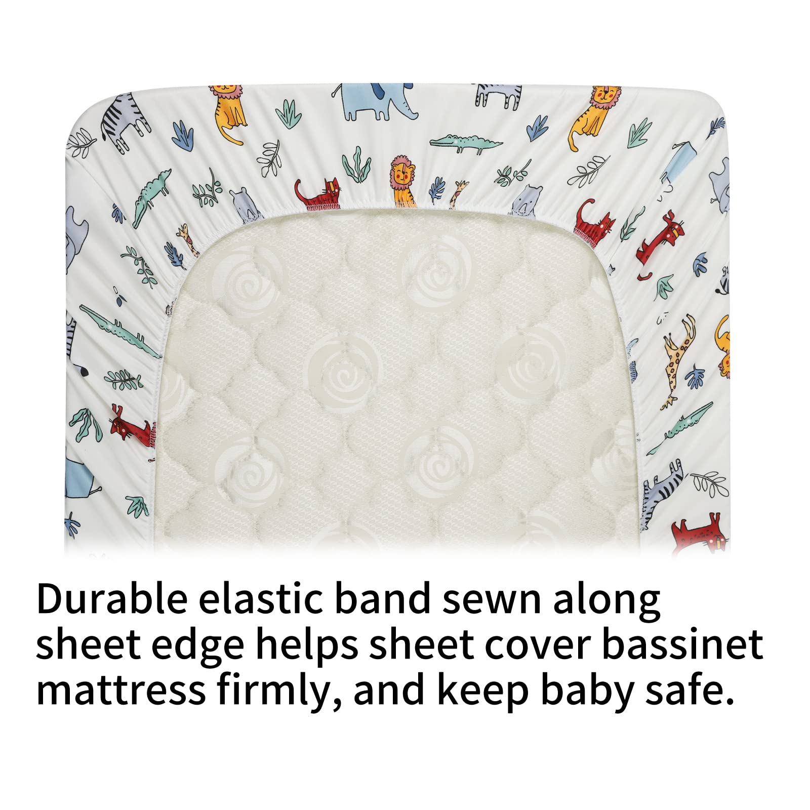 Onacosht bassinet sheets with giraffe pattern add vibrant print and secure fit.