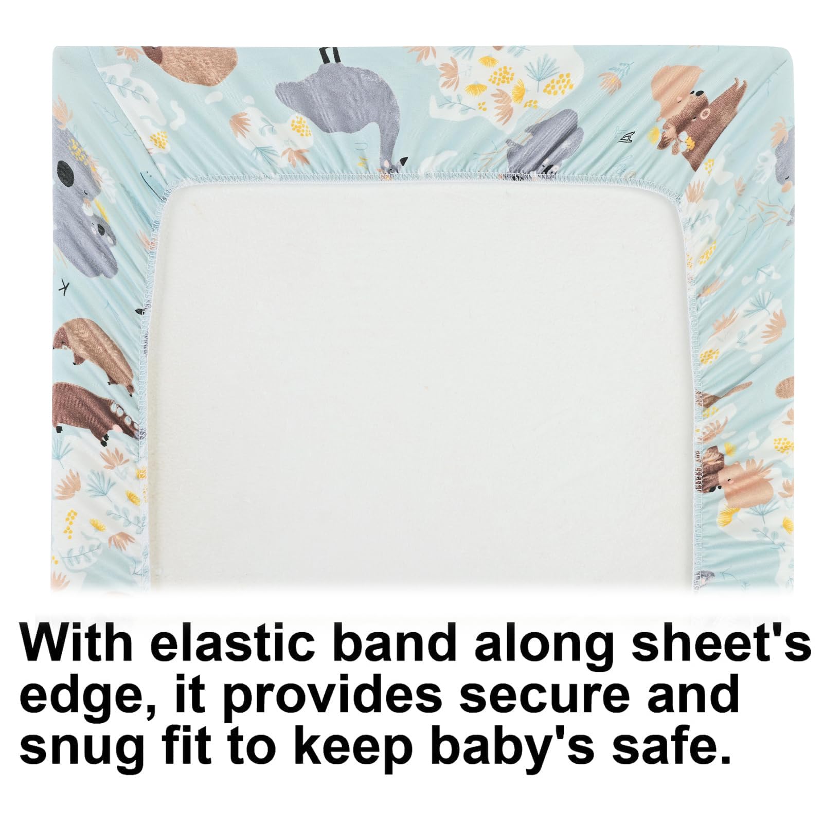 Onacosht bassinet sheet with koala, ostrich, kangaroo print — gentle on delicate baby skin