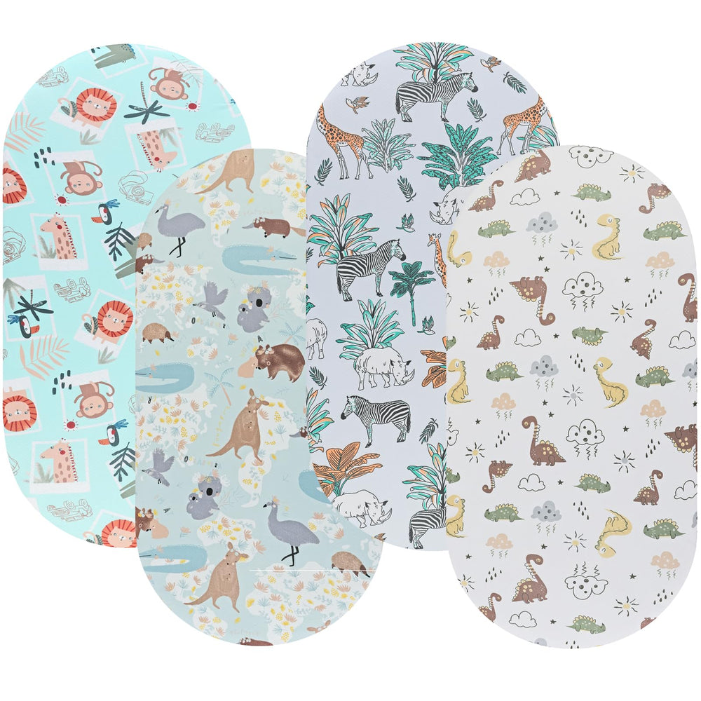 Onacosht bassinet sheet with lion, monkey, and giraffe print — soft and breathable for nap time