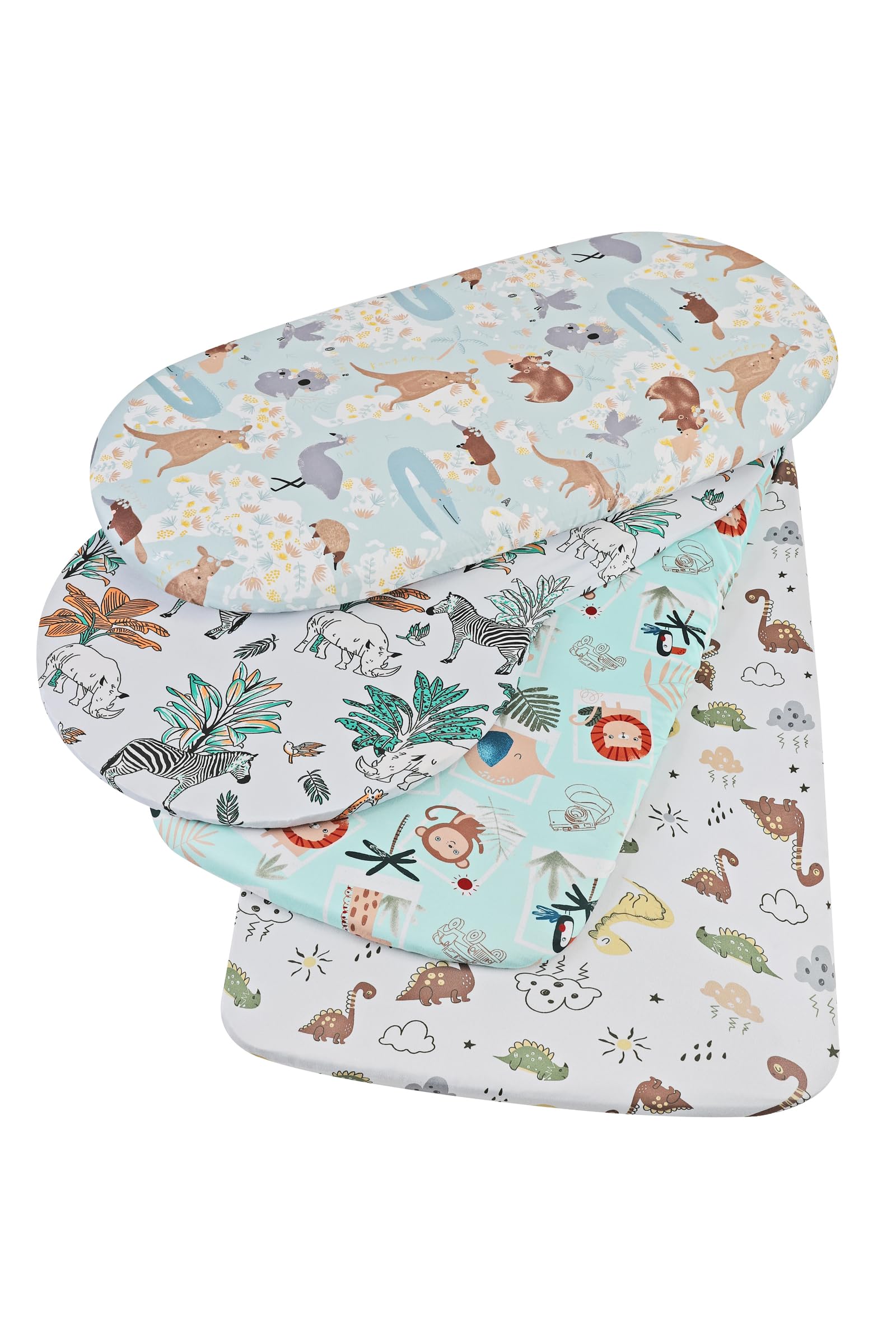 Onacosht bassinet sheet with lion, monkey, and giraffe print — snug fit prevents shifting