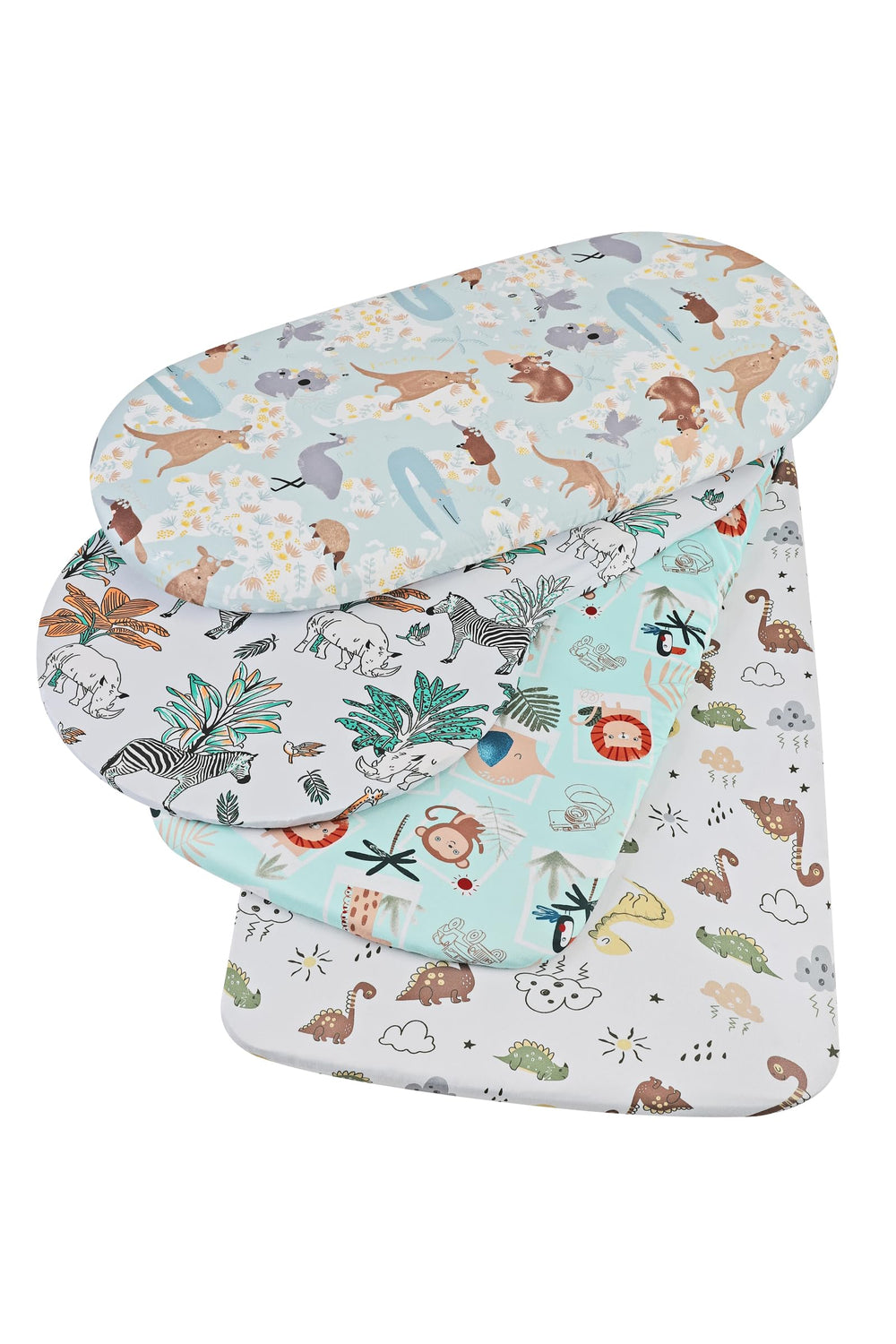 Onacosht bassinet sheet with lion, monkey, and giraffe print — snug fit prevents shifting
