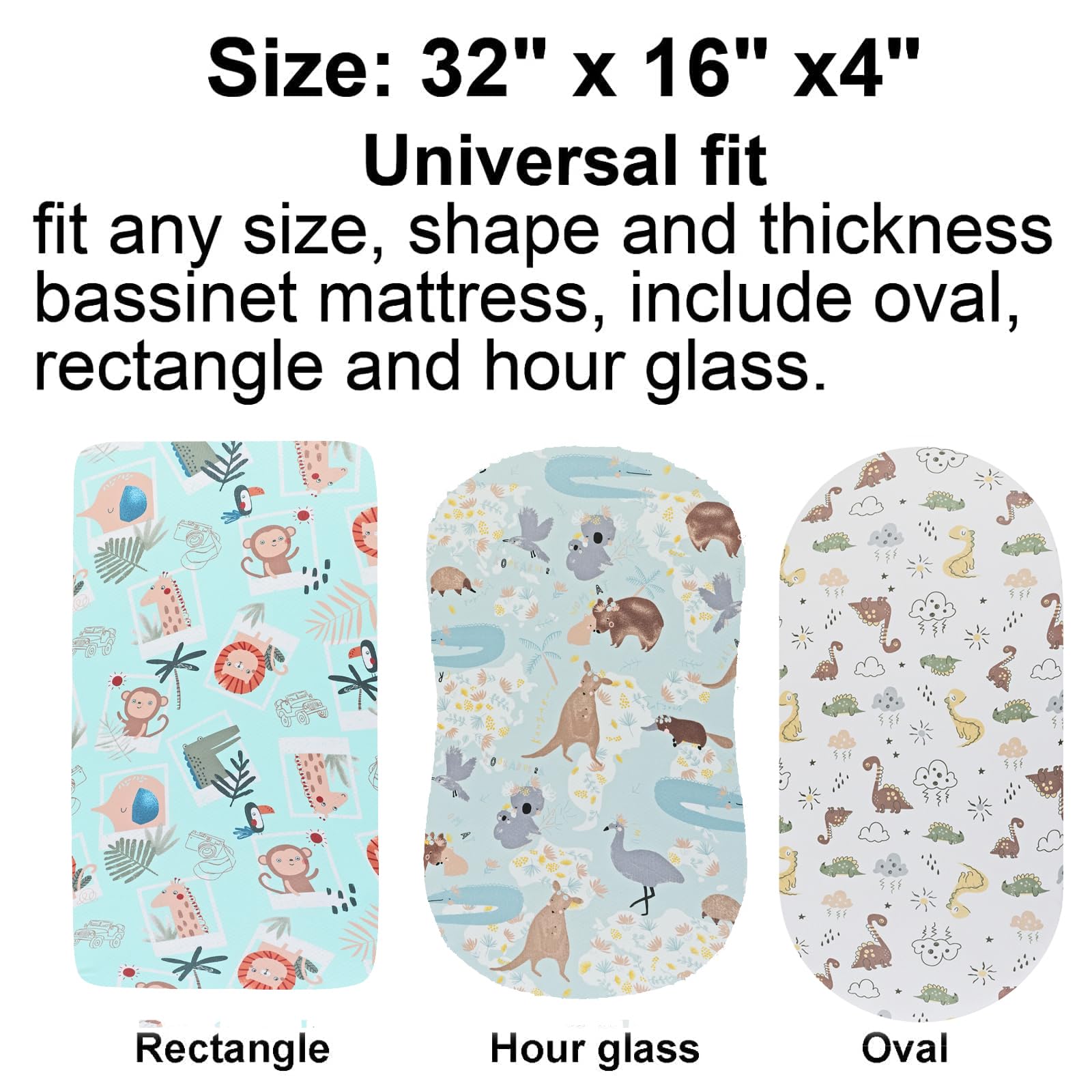 Onacosht bassinet sheet with zebra, giraffe, rhinoceros print — breathable and skin-friendly