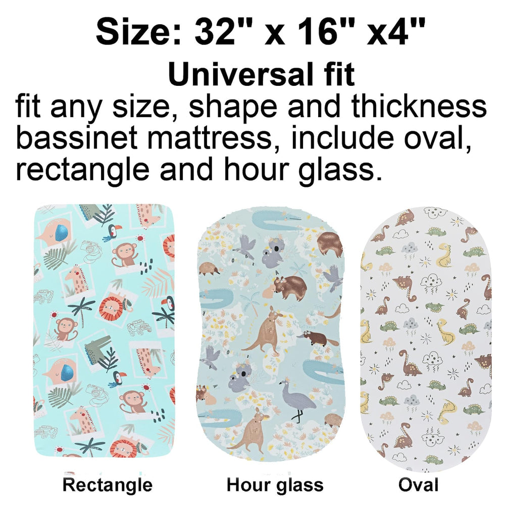 Onacosht bassinet sheet with zebra, giraffe, rhinoceros print — breathable and skin-friendly