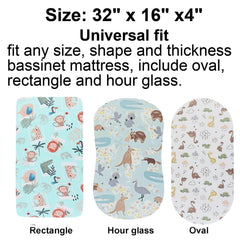 Onacosht bassinet sheet with zebra, giraffe, rhinoceros print — breathable and skin-friendly