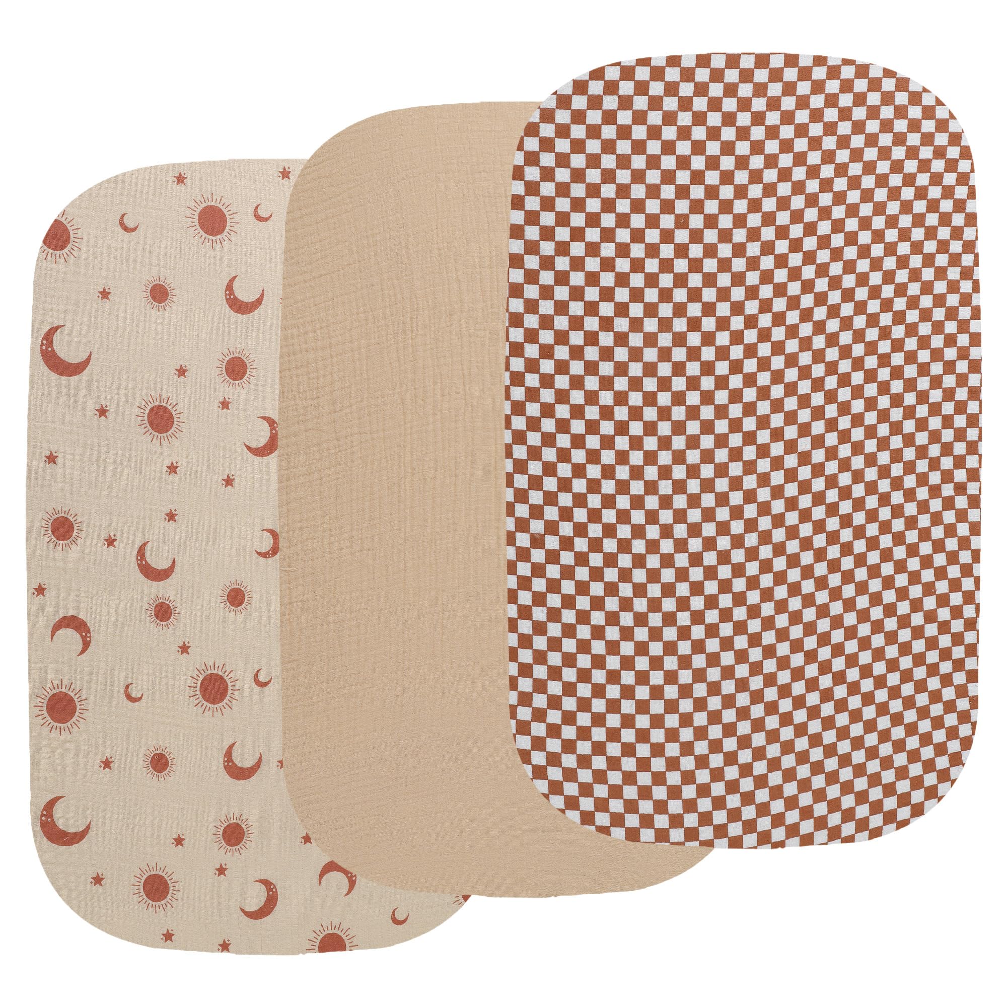 Onacosht muslin bassinet sheet with checker-pattern provides breathable comfort for newborns.