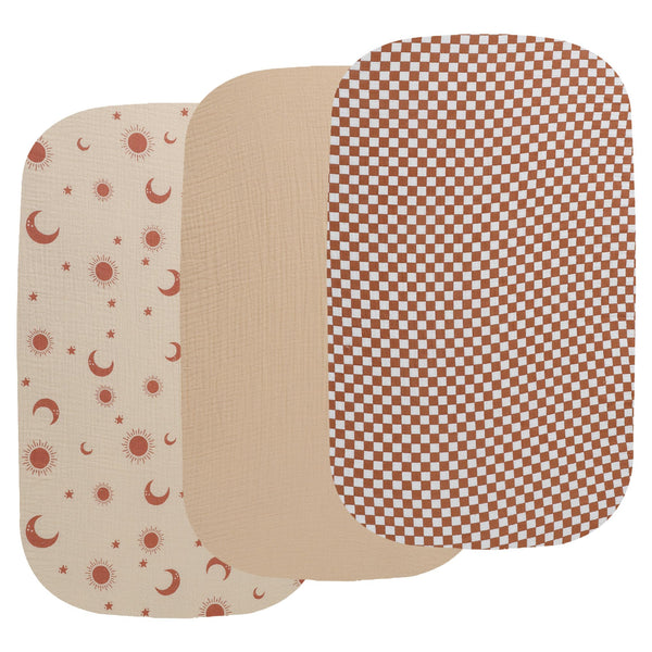Onacosht muslin bassinet sheet with checker-pattern provides breathable comfort for newborns.