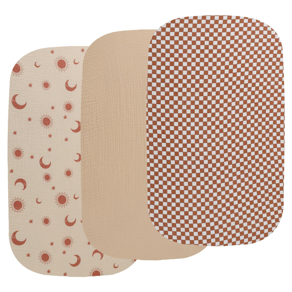 Onacosht muslin bassinet sheet with checker-pattern provides breathable comfort for newborns.