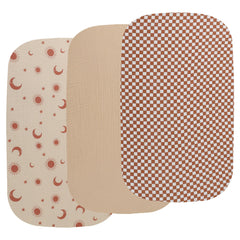Onacosht muslin bassinet sheet with checker-pattern provides breathable comfort for newborns.