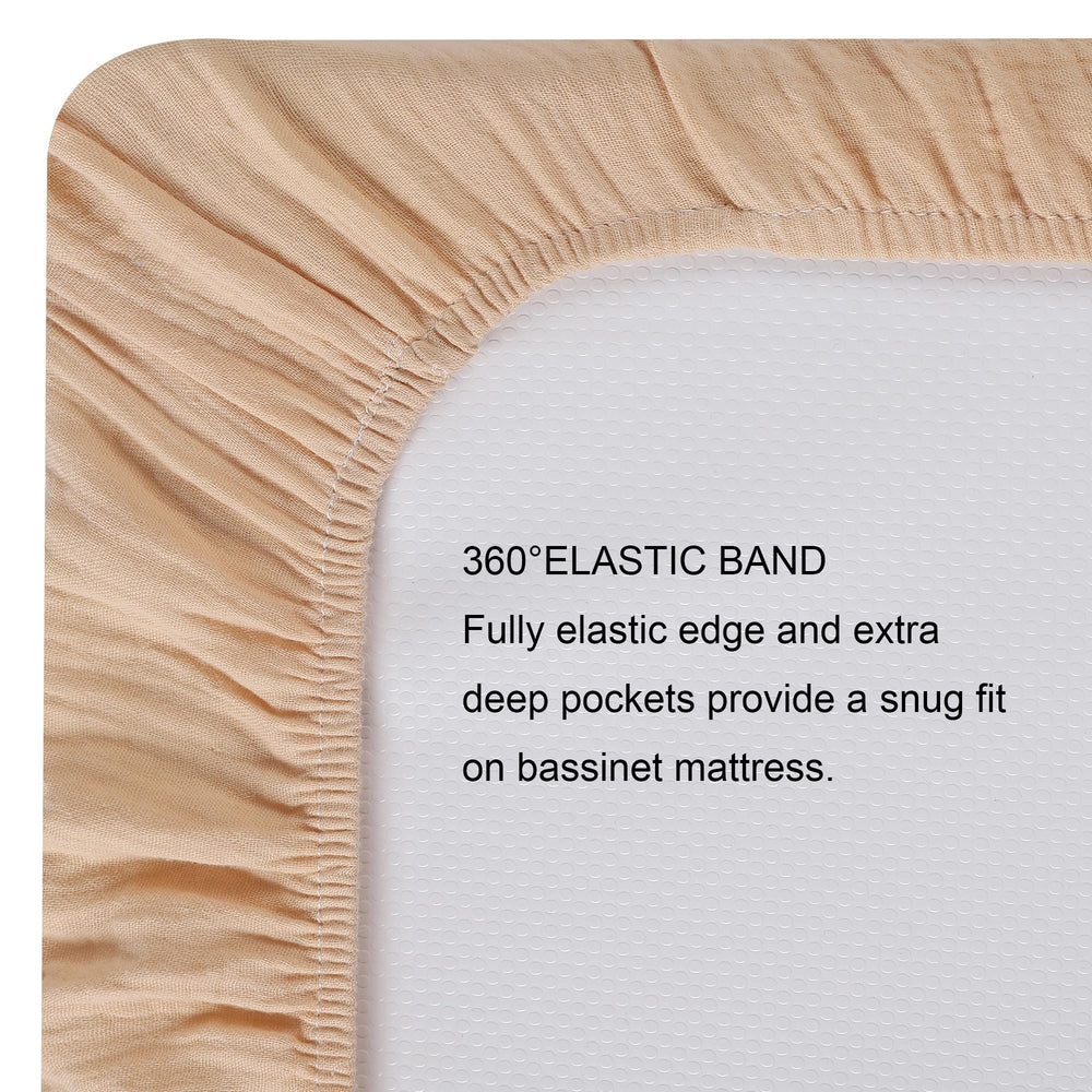 Onacosht muslin bassinet sheet with elastic edge ensures a snug fit.