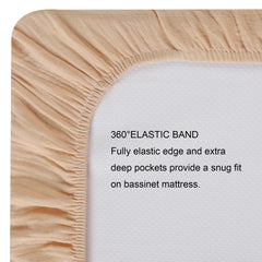 Onacosht muslin bassinet sheet with elastic edge ensures a snug fit.