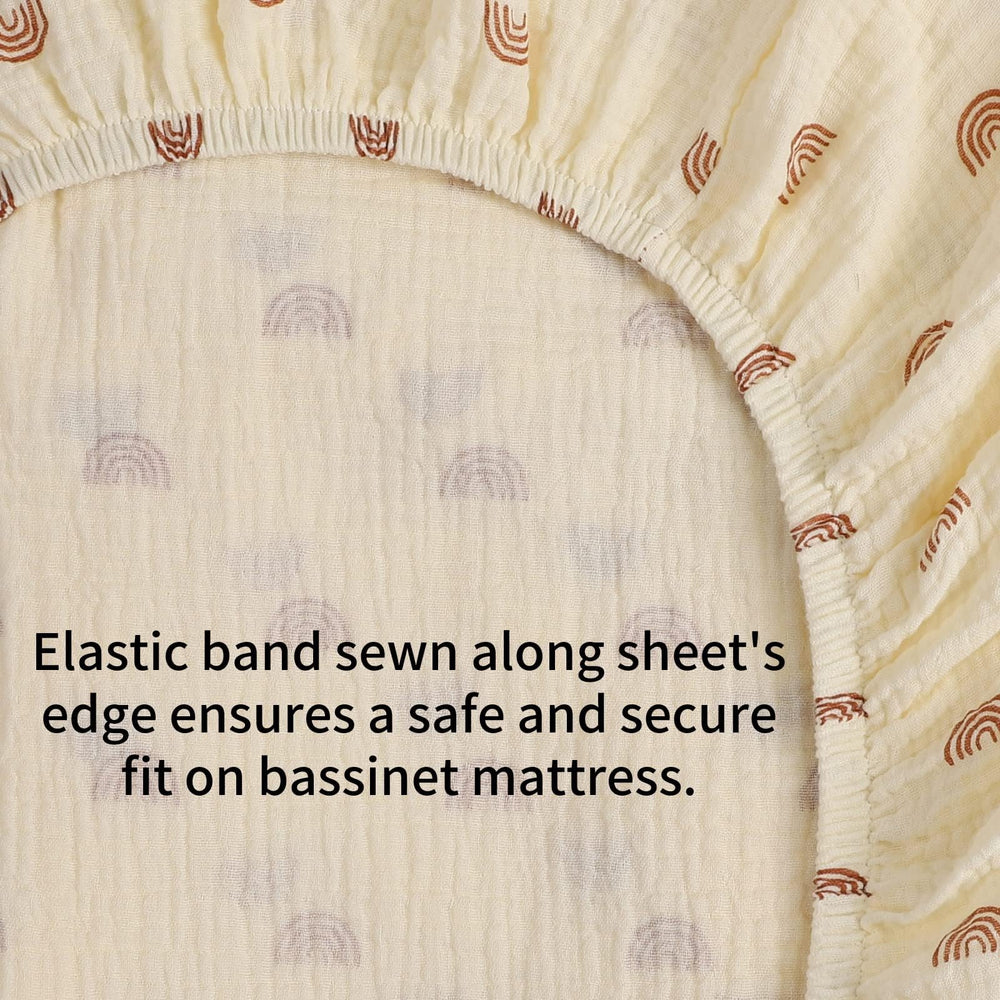 Onacosht muslin bassinet sheet with elastic edges stays in place overnight.
