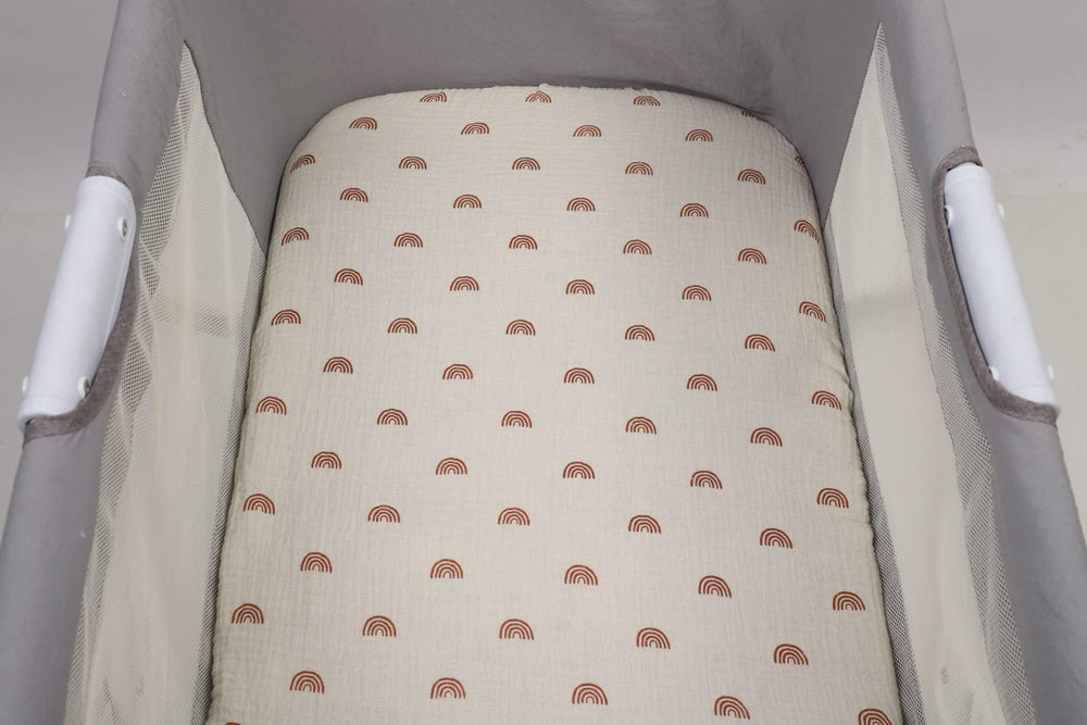 Onacosht muslin bassinet sheet two-pack provides versatile bedding options for boy or girl.