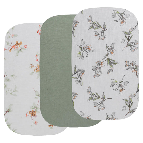 Onacosht muslin bassinet sheets 3-pack offer soft, breathable sleep surface for babies.