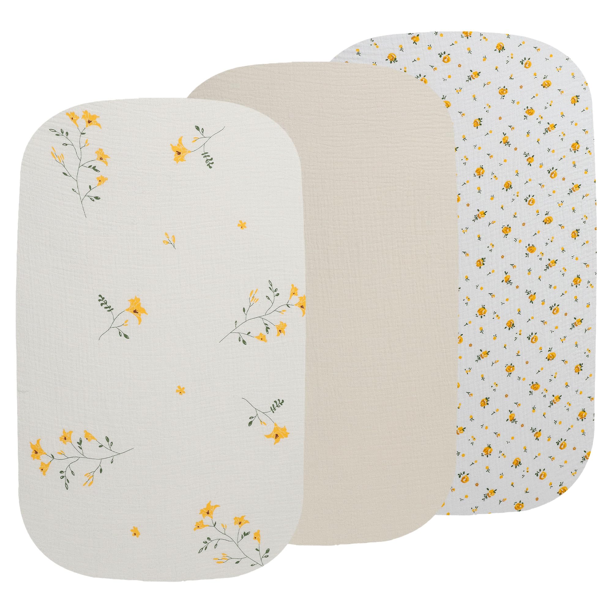 Onacosht Muslin Bassinet Sheets 35x20 pack offer a soft, breathable cotton surface.