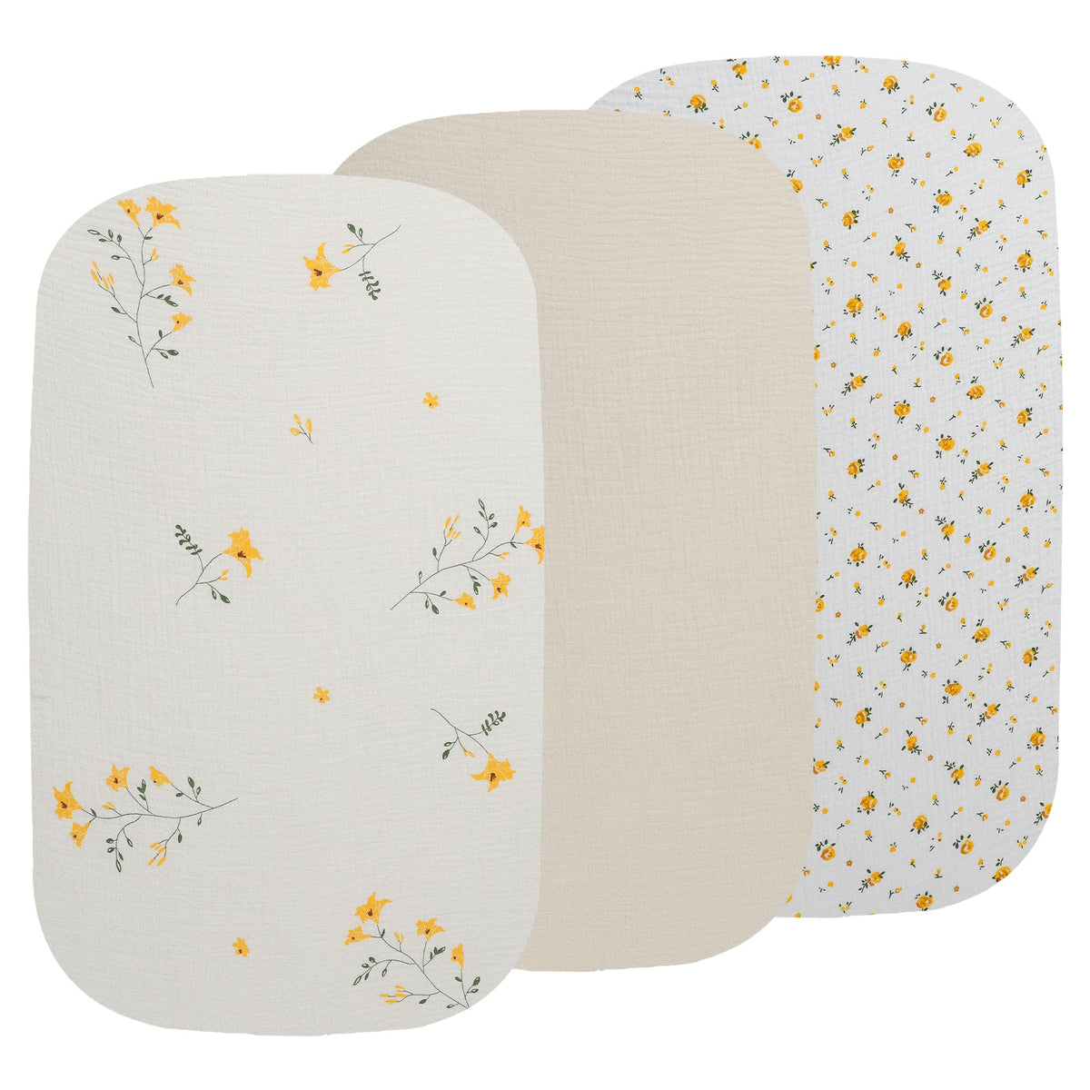 Onacosht Muslin Bassinet Sheets 35x20 pack offer a soft, breathable cotton surface.