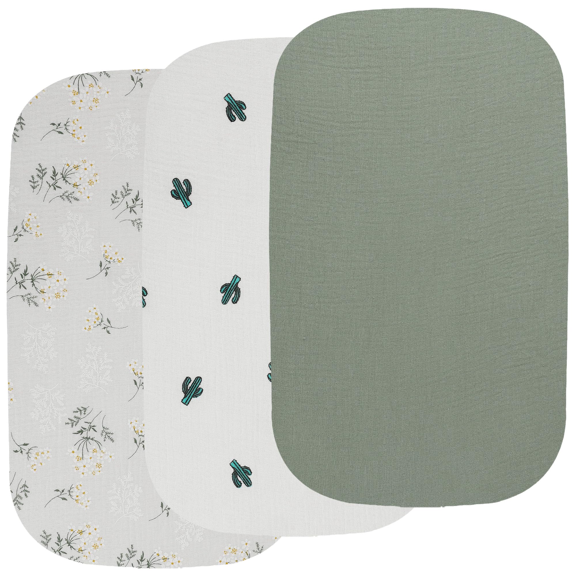 Onacosht muslin bassinet sheets with green floral cactus pattern for newborn comfort