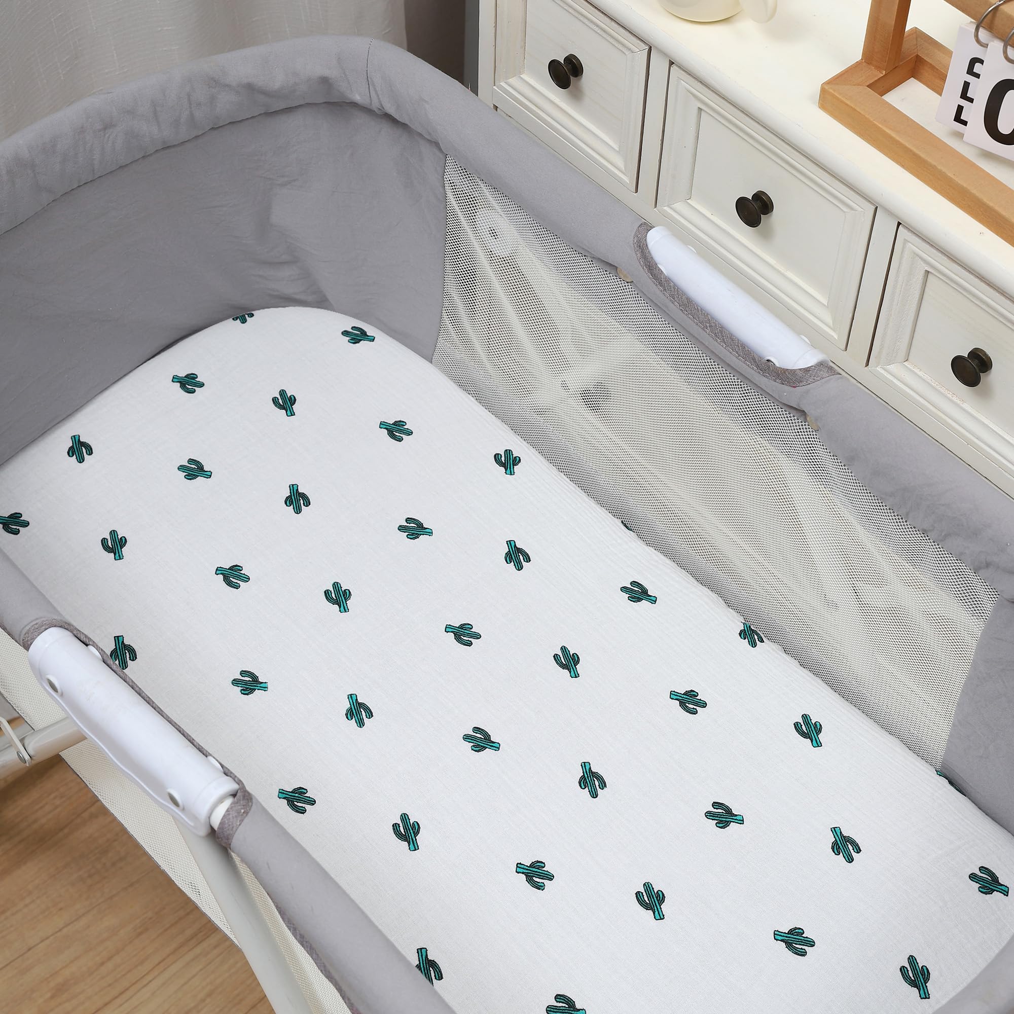 Onacosht 3-in-1 compatible sheets, green floral pattern, cozy for baby