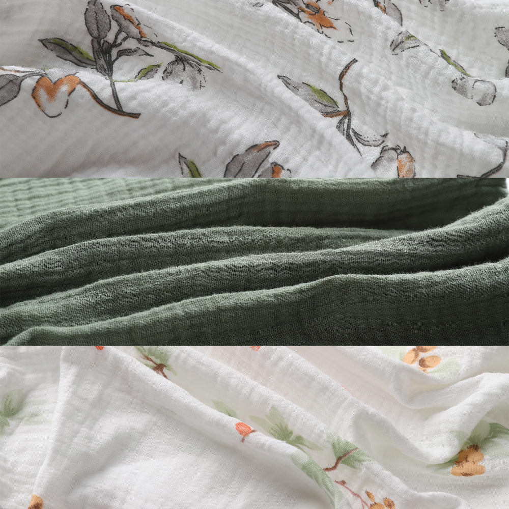 Breathable cotton muslin keeps baby comfortable during night sleep.