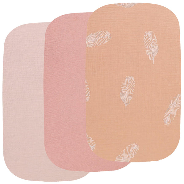 Onacosht muslin bassinet sheets pink front view show a soft breathable surface