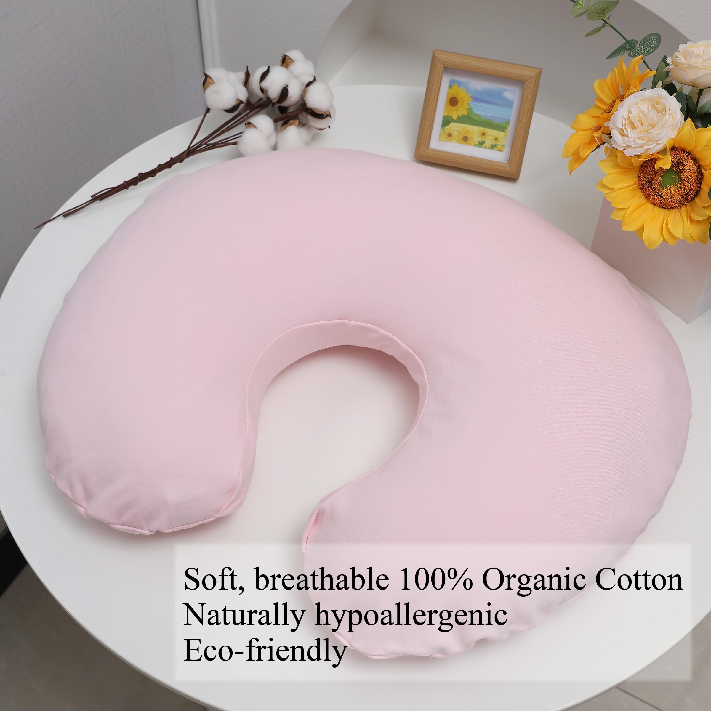 Onacosht nursing pillow cover shows the U-shaped design for snug fit.