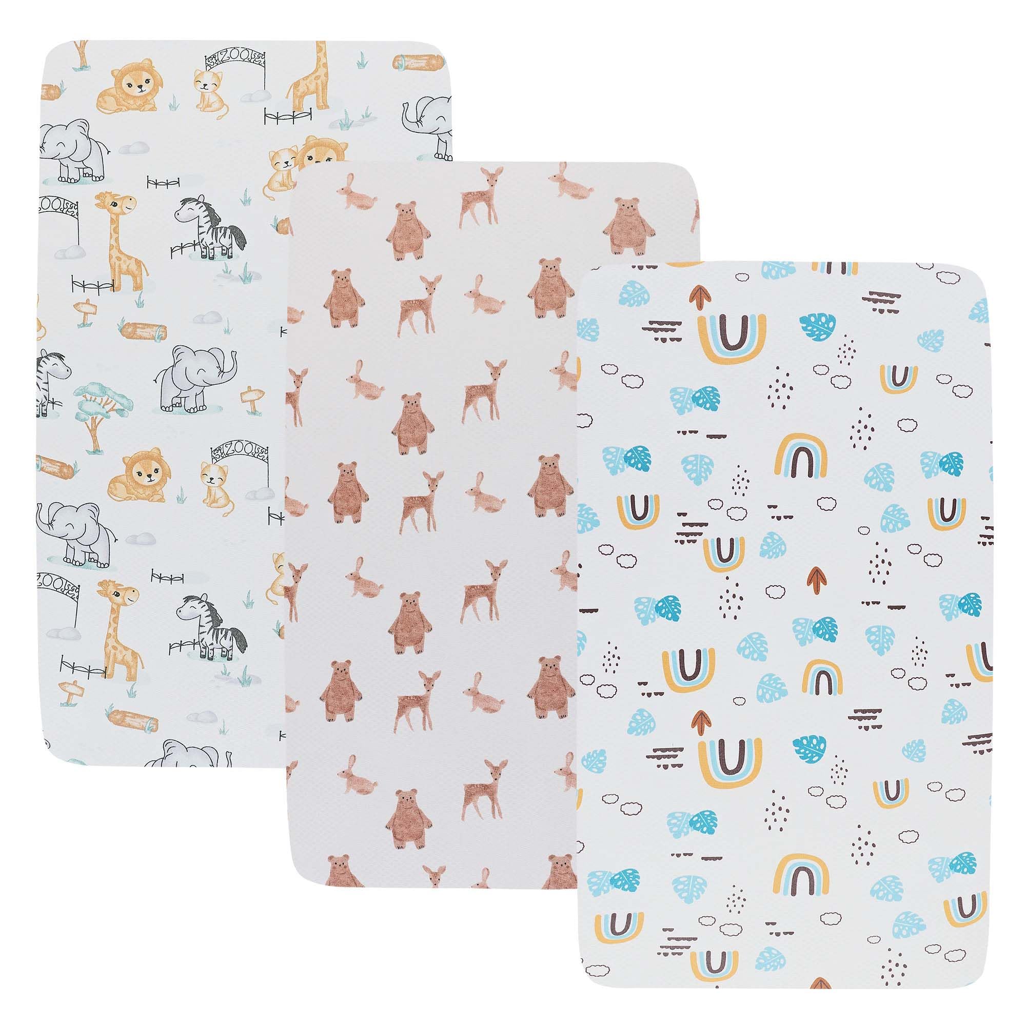 Onacosht stretchy bassinet sheets three-pack with animal print for cozy sleep
