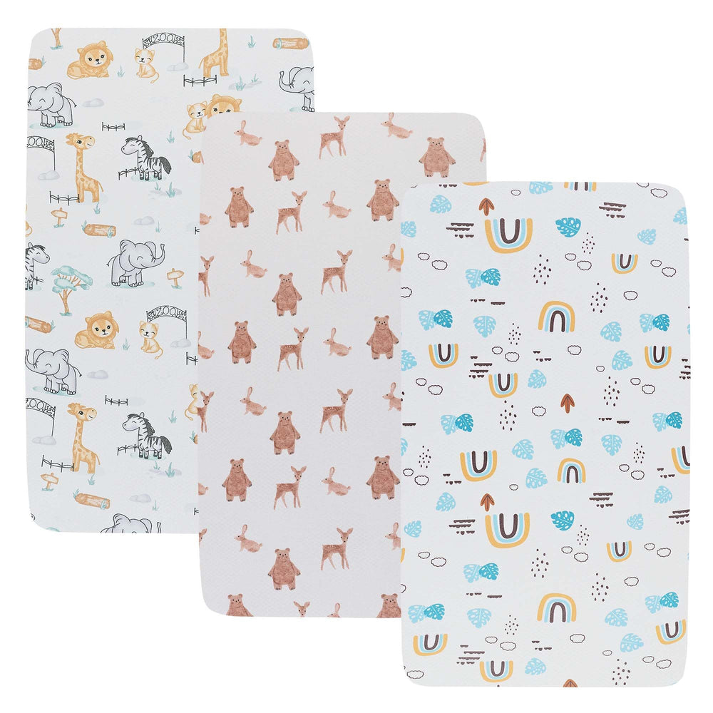 Onacosht stretchy bassinet sheets three-pack with animal print for cozy sleep