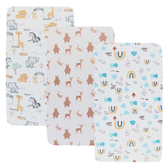 Onacosht stretchy bassinet sheets three-pack with animal print for cozy sleep