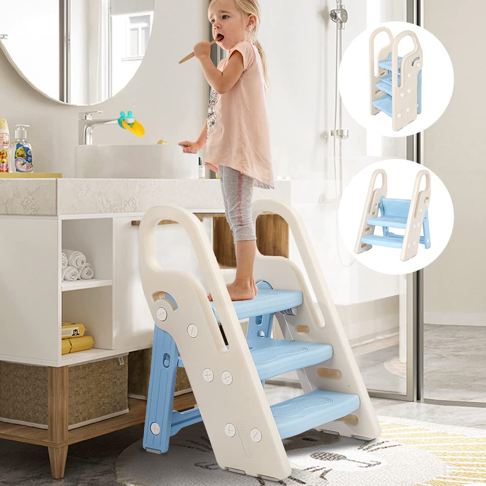 Onasti foldable step stool assembly diagram shows 3-step configuration for easy setup.
