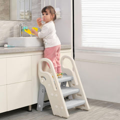Onasti foldable step stool grey side view highlights easy folding for quick storage.