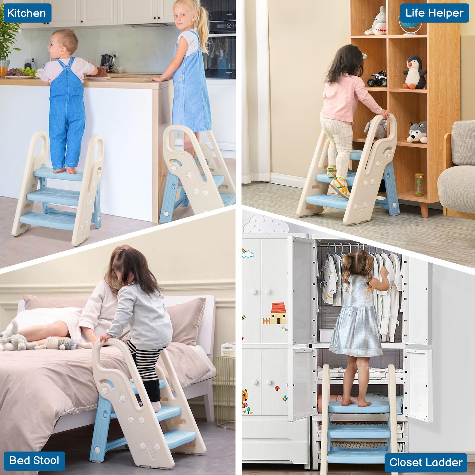 Onasti three-step ladder helps kids reach kitchen counters safely.