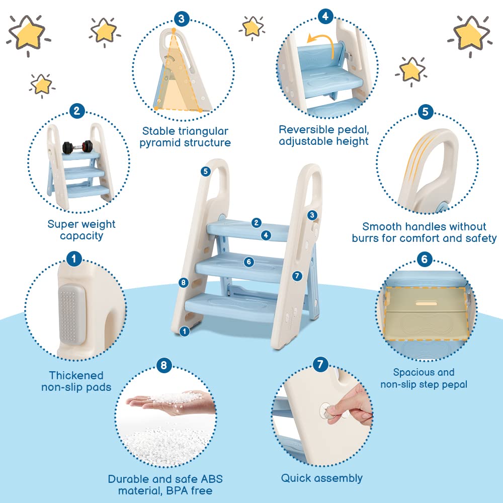 Onasti bathroom stool with anti-slip pads provides secure potty training stance.