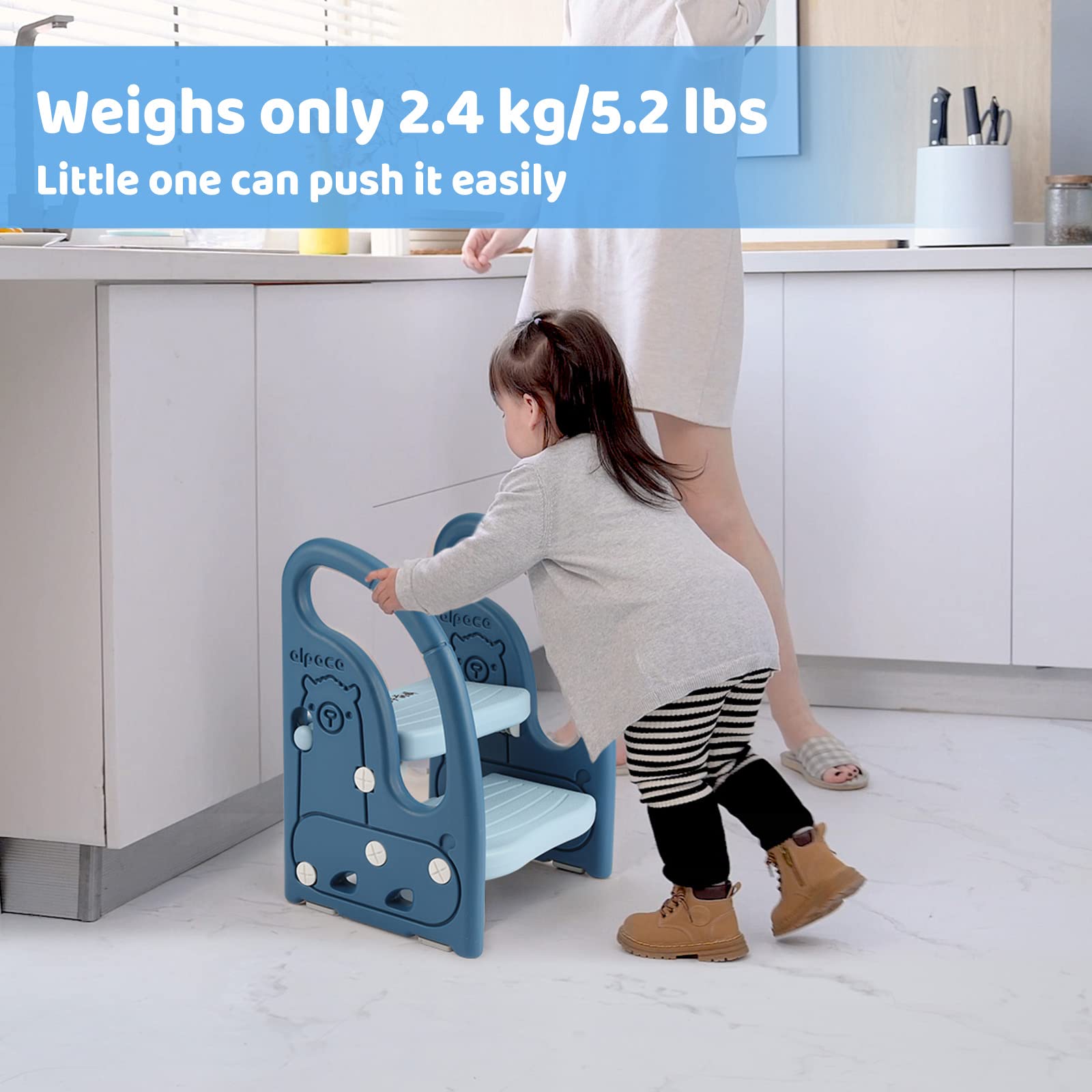 Onasti toddler step stool anti-slip pads prevent slips for confidence.