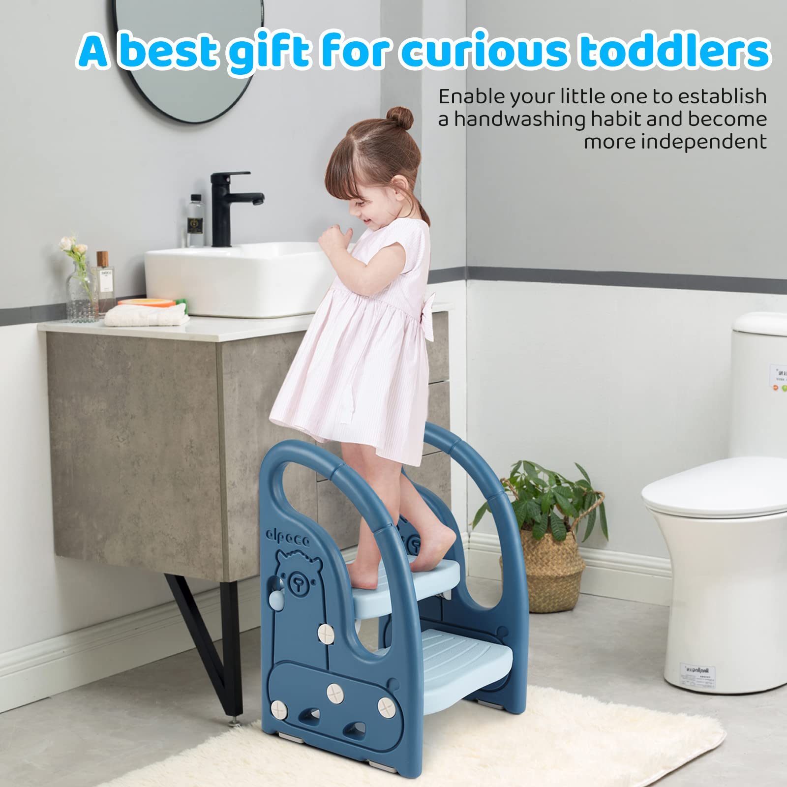 Onasti toddler step stool convertible to one-step chair.