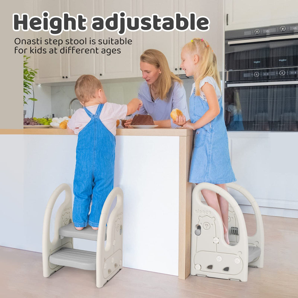 Onasti 2-step stool with handles supports independent potty training and confident climbs