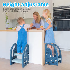 Onasti toddler step stool handles provide secure grip for safe climbing.