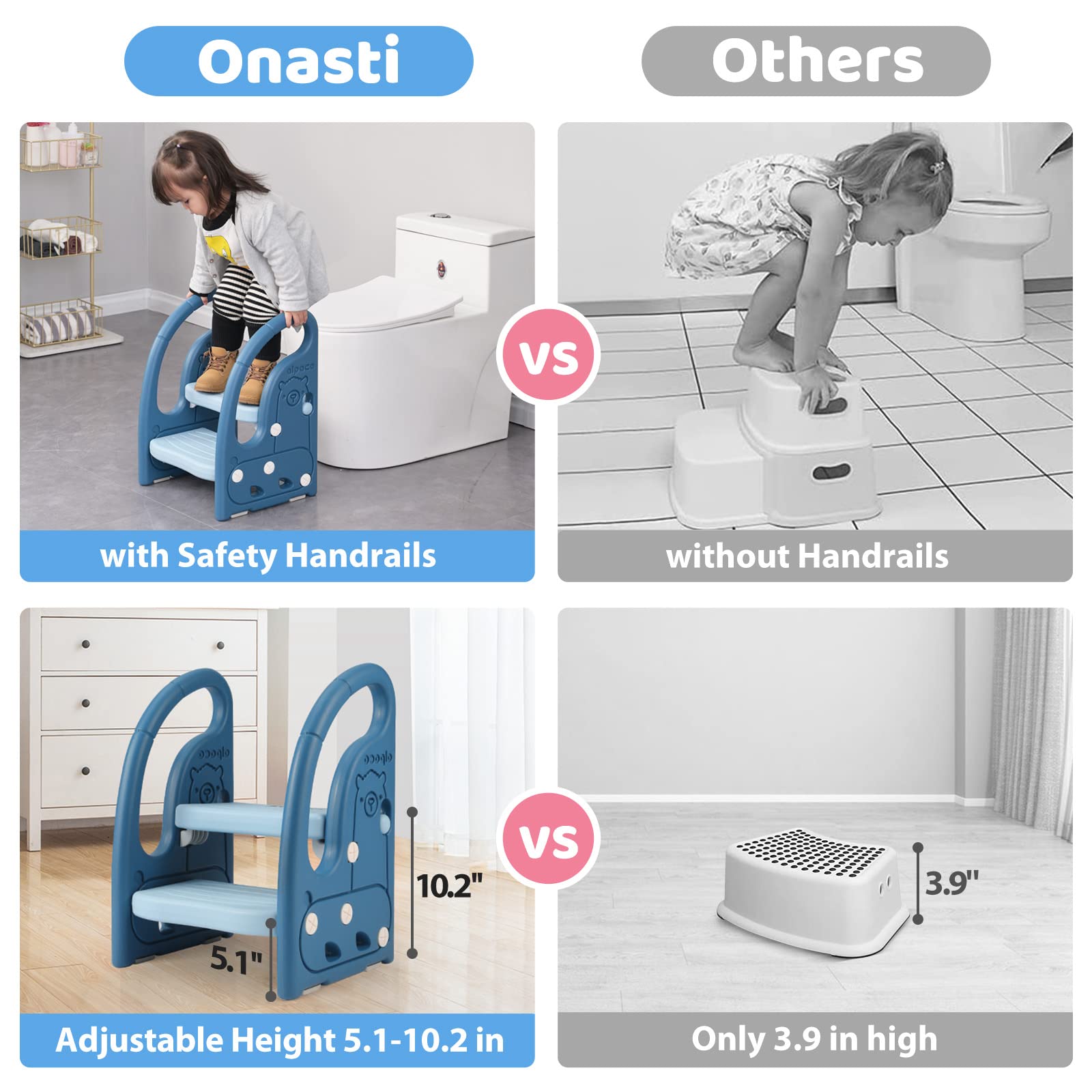 Onasti toddler step stool lightweight design enables easy room-to-room moves.