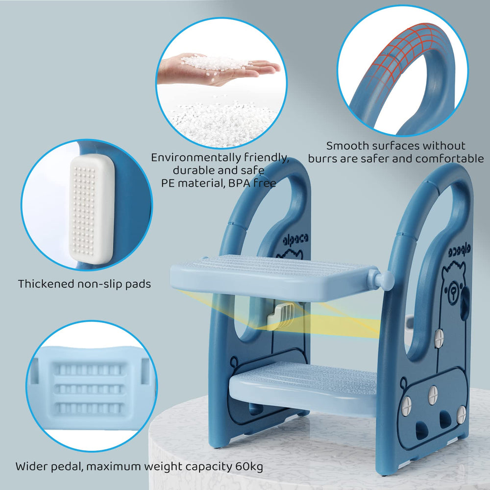 Onasti toddler step stool sturdy 60 lb capacity supports growing kids.