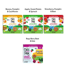 Once Upon a Farm apple-sweet-potato-puffs close-up, wholesome bite-sized snack for pincer grasp practice