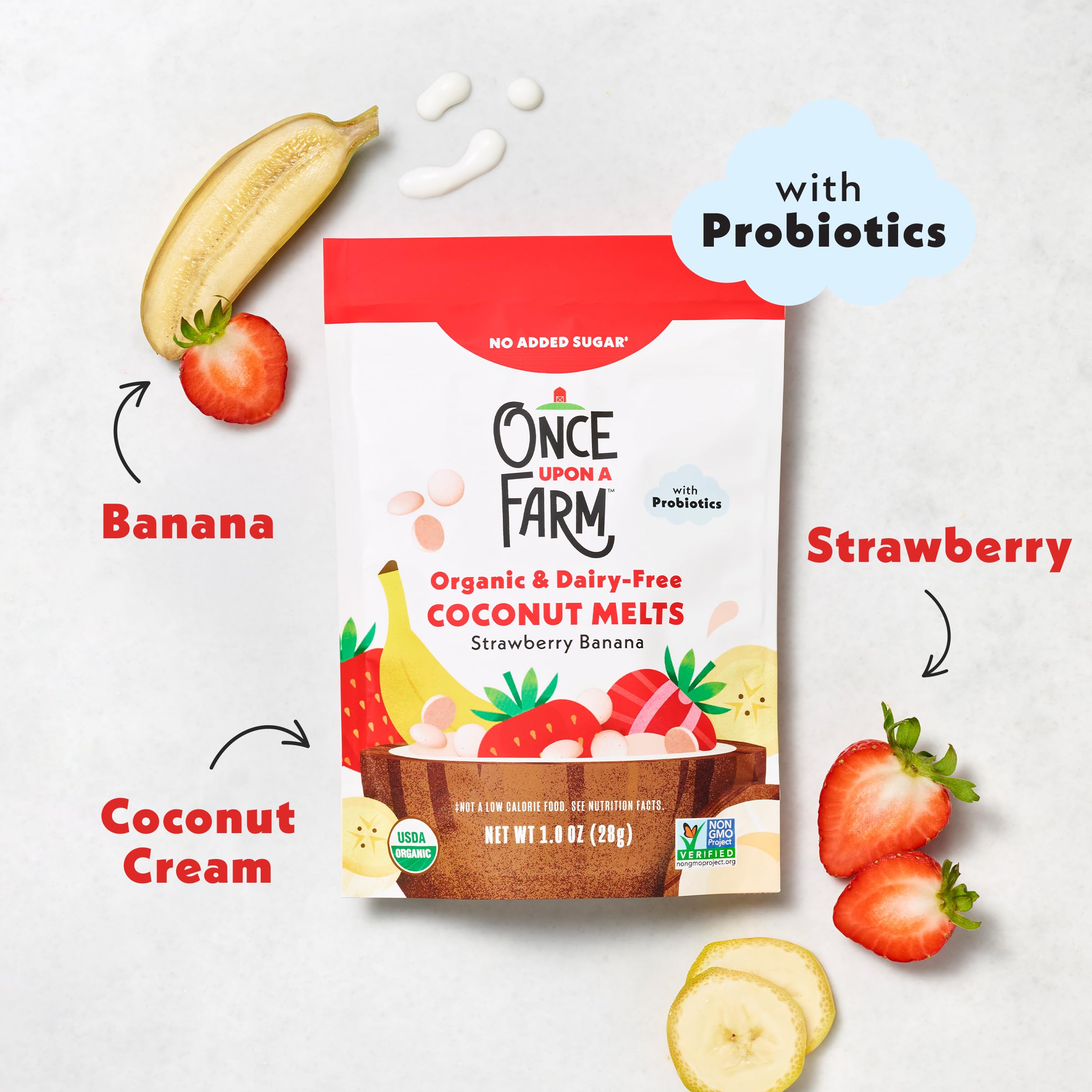 Once Upon a Farm coconut melts ingredient close-up shows real fruit