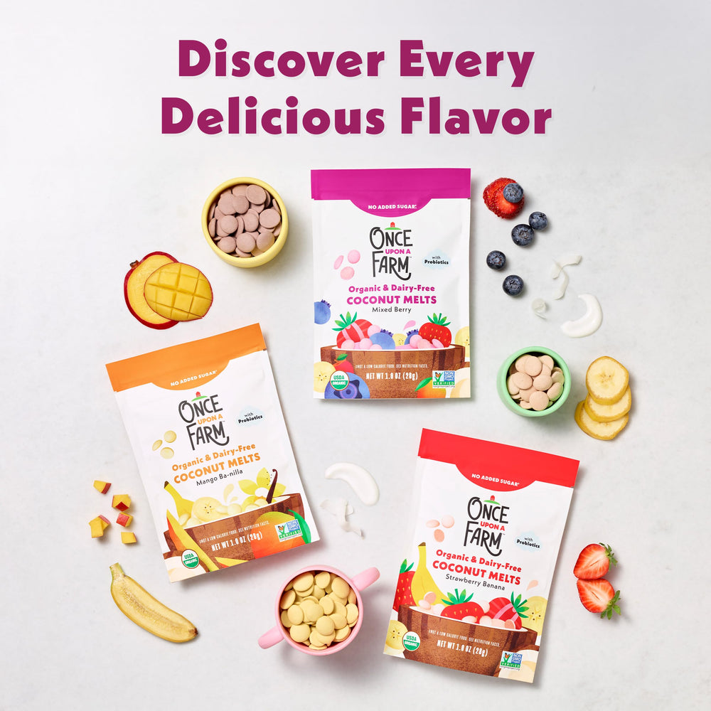 Once Upon a Farm probiotics berry melts close-up kid-friendly bite-sized snack.