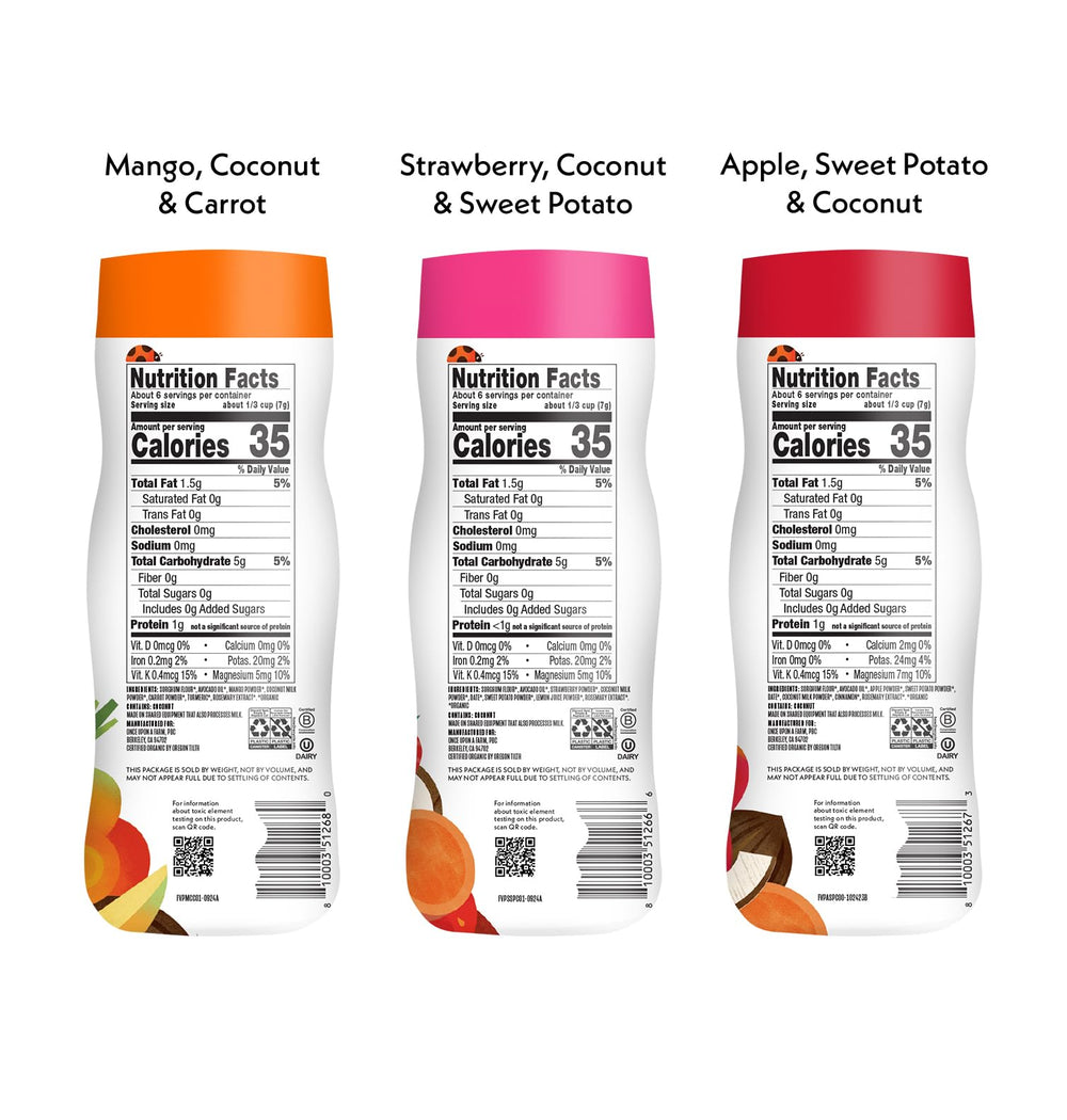 Once Upon a Farm mango-carrot-puffs close-up, natural fruit and veggie blend for tiny tasters