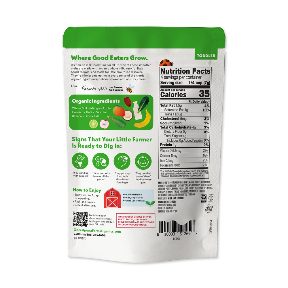 Once Upon a Farm melts feature pasture-grazed milk for wholesome dairy flavor.