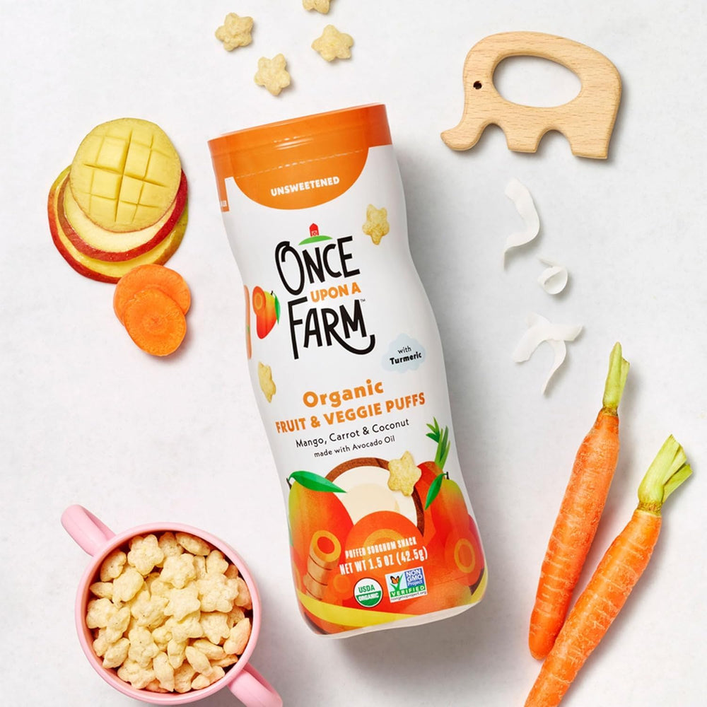 Once Upon a Farm puffs on-the-go pack ideal for diaper bag snacks