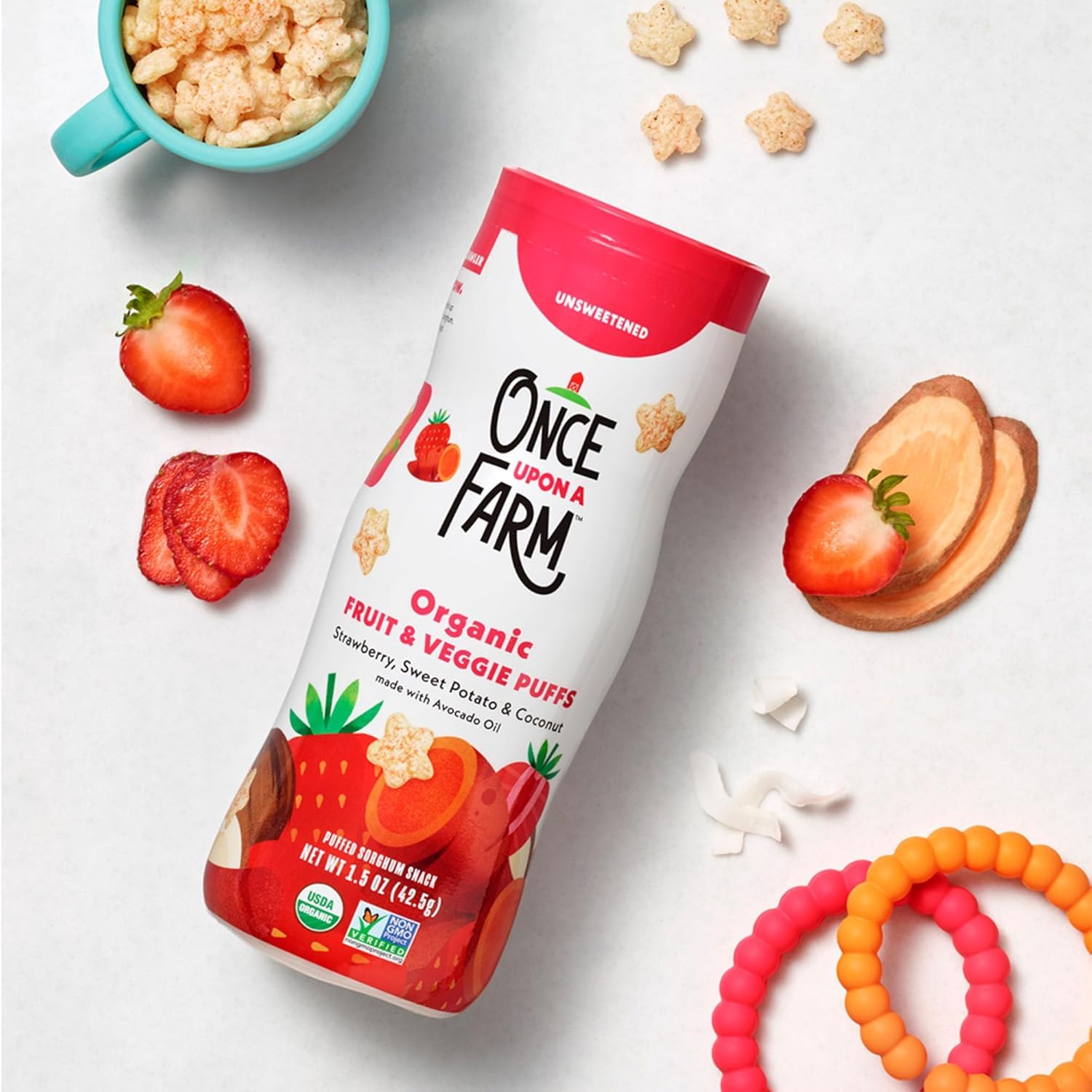 Once Upon a Farm self-feeding puffs aiding early independent eating