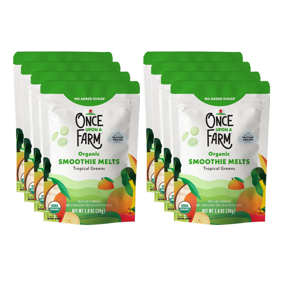 Once Upon a Farm smoothie melts pack for on-the-go snacking with real fruit.