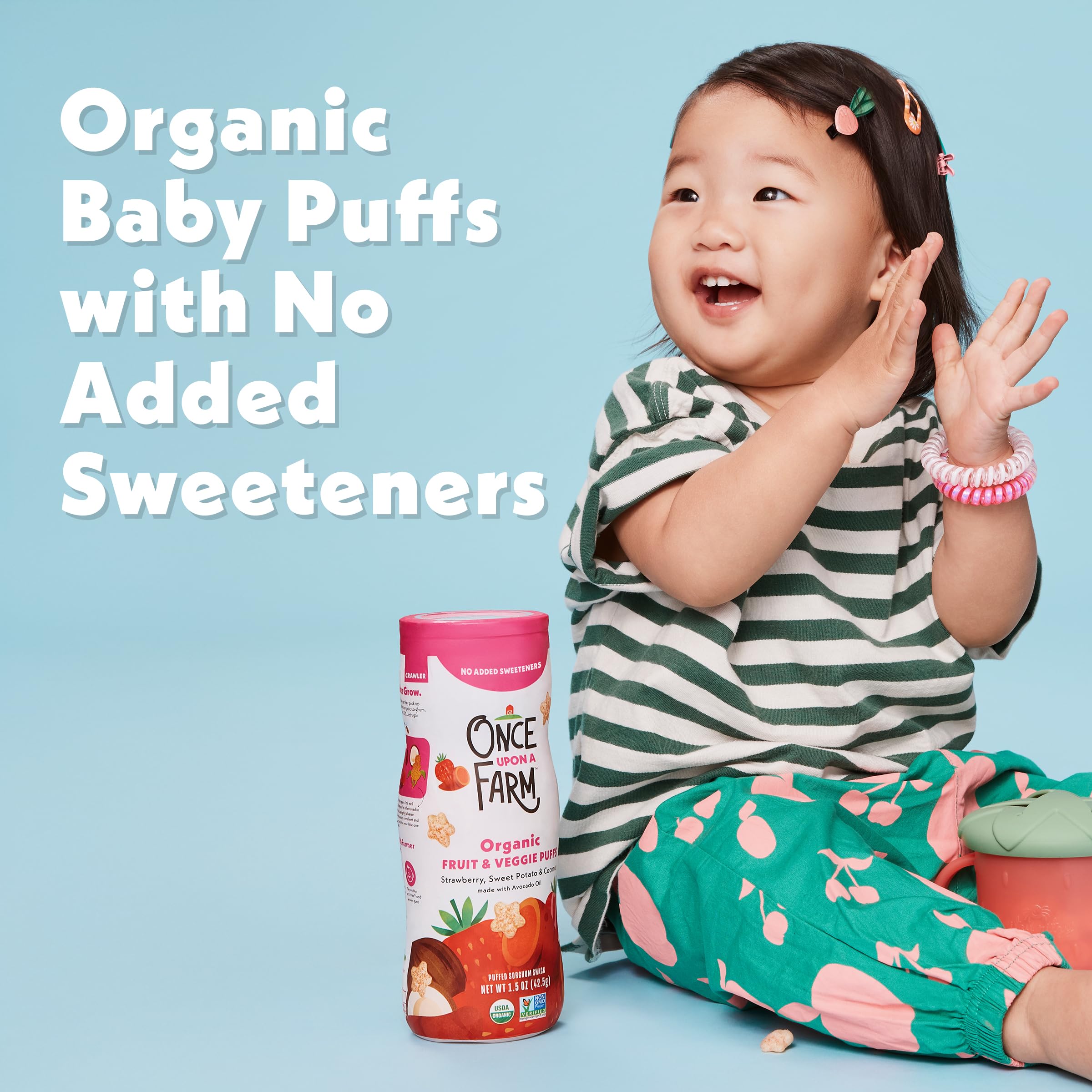 Kids enjoy real fruit and vegetable flavors in a crunchy puff from Once Upon a Farm.